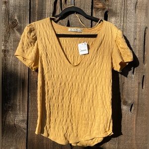 NWT Free People Robin Yellow Sugar Cube Short Sleeve Textured T-shirt Top